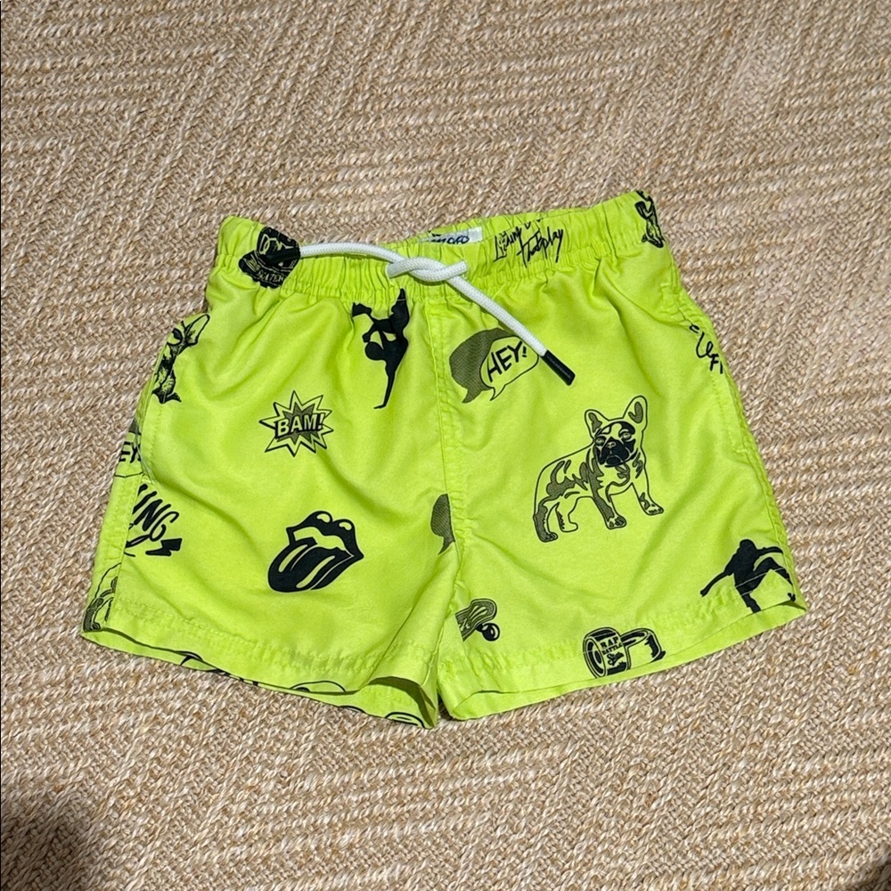 Maamgic - Boys Neon Green Graphic Swim Trunks Shorts - Size: 3T
